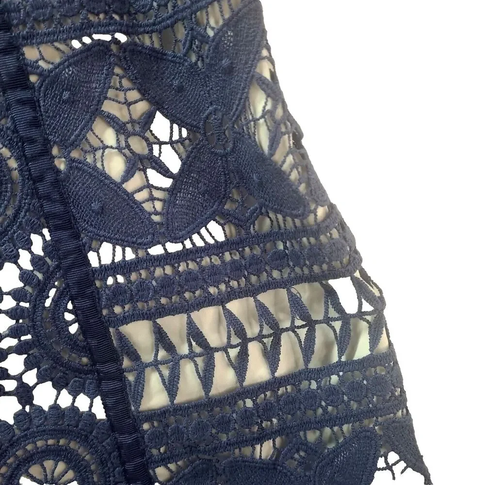 Tory Burch Babydoll Y2K Lace 6 Margaux Navy White Cotton Eyelet Dress‎ Preppy